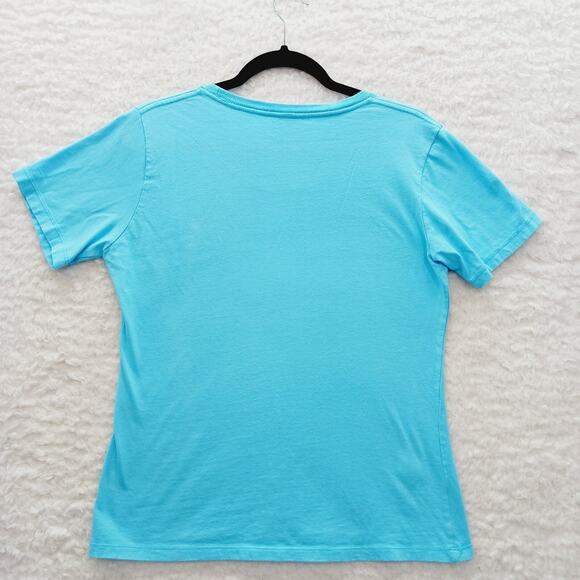 T-Shirt Size M Blue Maui Hawaii Silver Stud Rhinestone Applique Plumeria Travel - Picture 2 of 14